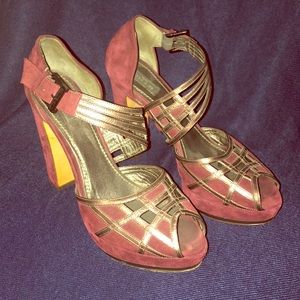 Etro Burgundy Suede Platform Heels 39.5
